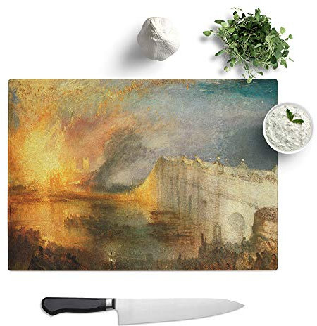 Kitchen Chopping Board Glass - Joseph Mallord William Turner The Burning of The Houses of Commons - Textured Worktop Saver Cutting Board - Heat Resistant, Shatterproof and Hygenic - 39 x 28.5 cm