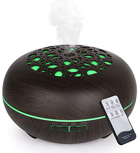 WD&CD Aroma Diffuser Luftbefeuchter 550ml mit Fernbedienung, Ultraschall Vernebler Duftlampe Öle Diffusor mit 7 Farben LED Wasserlose Abschaltautomatik - Dunkelbraun