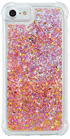 HopMore Paillettes Coque pour iPhone SE 2020 / iPhone 6/7 / 8 Transparente Silicone Glitter 3D (Edge Antichoc) Etui Souple Belle Housse Strass TPU Case pour Fille Femme - Or Rose