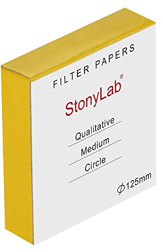 StonyLab Qualitative Filter Paper Circles, 125mm Diameter Cellulose Filter Paper with 20 Micron Particle Retention Medium Filtration Speed, Pack of 100 (125mm Diameter)