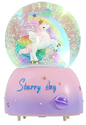 Sethruki Unicorn Music Snowball, 3.94 Inch Automatic Snowfall Music Box, with LED Rainbow Snow Lights, Birthday, Christmas, Ideal Gift for Girls