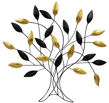 Lifestyle & More Moderne Wanddekoration Wandskulptur Wandbild Lebensbaum schwarz/gold aus Metall 60x58 cm