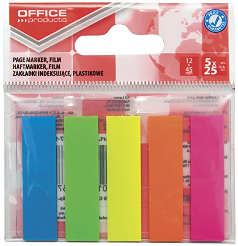 Indexhaftstreifen OFFICE PRODUCTS Standard PP 12x45mm 5x25 Blatt Anhänger Verschiedene Farben / / Typ-Standard/Art-Auf Aufhänger/Form-Rechteck/Material-Pp/Farbe-Verschiedene Farben