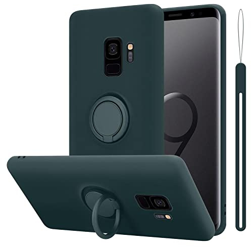 Cadorabo Hülle kompatibel mit Samsung Galaxy S9 Schutzhülle TPU Silikon Case Liquid Design mit Ring Slim Kratzfest Liquidsilikon Microfaser mit Rundumschutz Case Hülle für Galaxy S9 in Grün