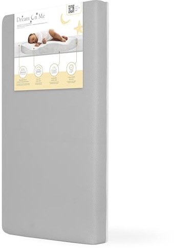 Dream On Me Snuggles Extra Firm Dual-Sided Baby Crib Mattress with Breathable Fabric, Water & Odor Resistant, GREENGUARD Gold Certified, Fits Mini & Portable Cribs (38”x 24”x 3”) - Grey