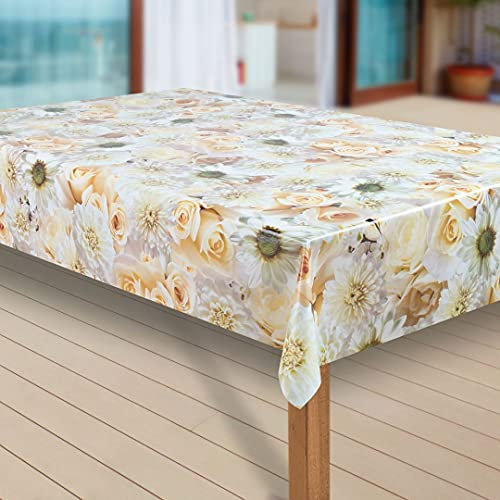 laro Wachstuch-Tischdecke Abwaschbar Garten-Tischdecke Wachstischdecke PVC Plastik-Tischdecken Eckig Meterware Wasserabweisend Abwischbar |43|, Muster:Blumen Strauss, Größe:130x160 cm