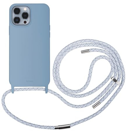 Artwizz HangOn Case für iPhone 13 Pro Max - Robuste Silikon Handykette mit Abnehmbarem Band - Necklace Handyhülle mit Kordel zum Umhängen - Hellblau