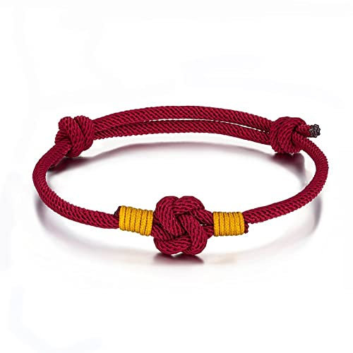 Bracelet Tissé, Réglable Noeud Chinois Bracelet Tibétain Multicolore Tissé Bordeaux Rouge Jaune Bracelets Porte-Bonheur Fait À La Main Charme Ethnique Bracelets De Yoga Femmes Hommes Cadeau