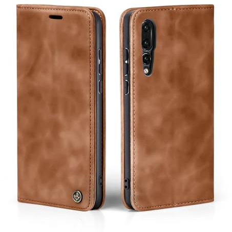 LBH Handyhülle für Huawei P20 Pro in Hellbraun mit Karten- und Geldfach Smartphone Hülle mit Standfunktion Flip Case Schutzhülle Magnetverschluss Vintage