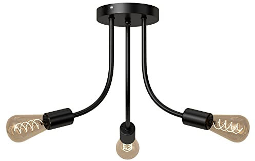 Yaixu Industrial 3 Lights Ceiling Light Fitting Black Ceiling Lamp E27 Chandelier Semi-Flush Mount Metal Ceiling Lighting for Hallway Kitchen Bedroom Living Room Dining Room