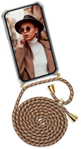 ONEFLOW Handykette für Xiaomi 12 Pro Hülle mit Band, Handyhülle mit Kette abnehmbar, Handyband zum Umhängen, Handy Umhängeband Lange Handykordel, Twist Case – Beige Braun