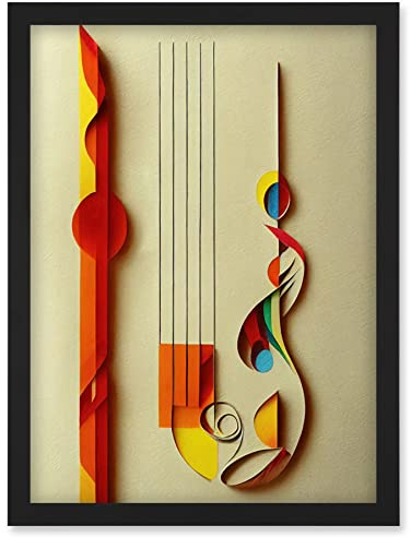 Wee Blue Coo Kandinsky Inspired Abstract Musical Symbol Clefs Music Yellow Turquoise Orange Artwork Framed Wall Art Print A4