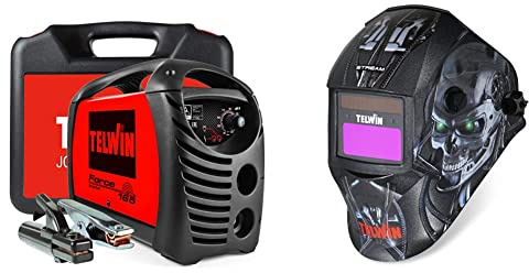 Telwin 07170085 Force 165 Saldatrice Inverter ad Elettrodo Completa di Accessori in Valigetta & 804234 STREAM ROBOT MASCHERA A CASCHETTO PER SALDATURA MMA/MIG-MAG/TIG