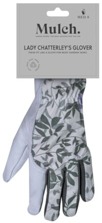 Mulch Ladies Leather Gardening Gloves - Size 8 Medium - Lavender & Green Leaf Design - Extended Cuff for Wrist Protection - Soft Leather Women's Gardening Gloves for Pruning & Yard Work
