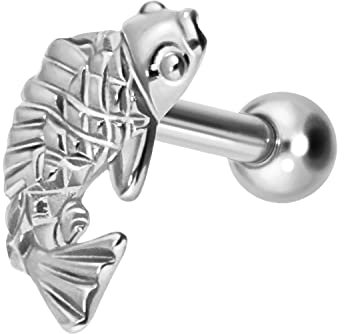 PIERCINGLINE Titan Ohrpiercing KOI KARPFEN Fisch Silberfarben Piercing Schmuck Ohr Stecker Helix