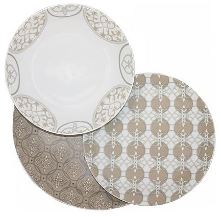kovel Set Di Piatti Per 6 Persone 18 Pezzi Decoro Moderno Colore Tortora