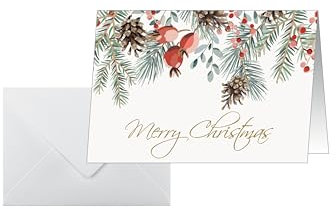 SIGEL DS085 Weihnachtskarten-Set Red berries and pine cones, A6 quer, 25 Karten mit Umschlägen, ideal zum Bedrucken, aus nachhaltigem Papier