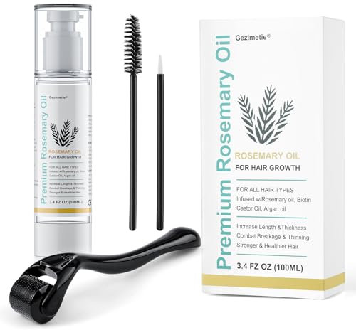 Gezimetie Rosmarinöl Haare, 100ml Rosmarin ätherisches Öl + Derma-roller 0.25mm für Haarwachstumfür Haarwachstum, Hautpflege, Augenbrauen und Wimpern Wachstum Haarausfall Behandlung Öl 4 Stück