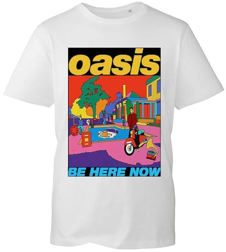 Oasis T Shirt Be Here Now Illustration Band Logo New Official Unisex White Size XL