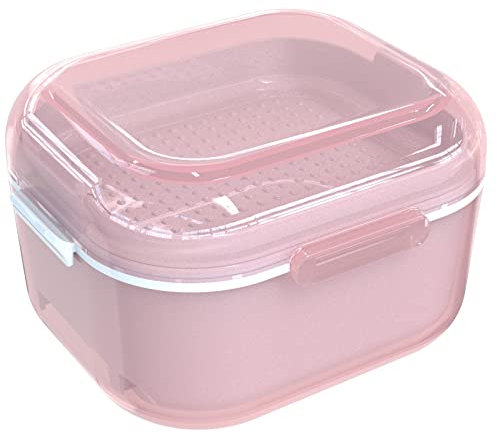 ARGOMAX Prothese Box, Zahnprothesendose, Zahnprothesenbox mit Sieb, Reinigung, Einweichen und Aufbewahrung von Zahnprothesen und Anderen Mundwerkzeugen（Rosa）