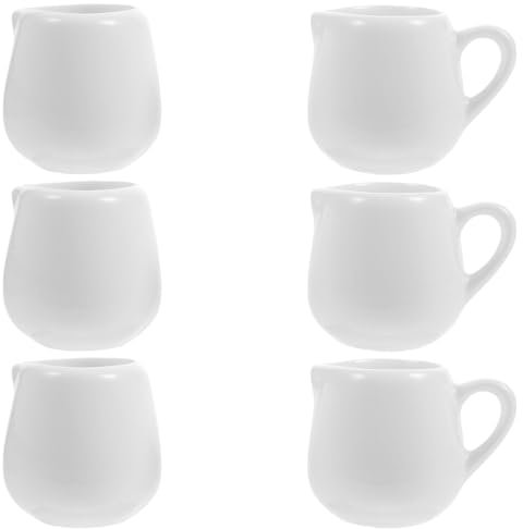 Luxshiny Mini Pot à Lait 6 Pots à Lait Miniatures en Céramique Blanche - Set de Crémiers avec et sans Poignée (4,8 cm) - Pour Café Latte, Sauces et - Lot de 6 Pièces