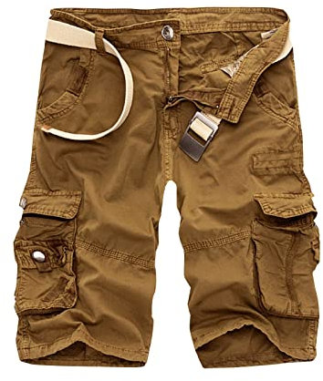 DHYUEN Herren Cargohose Shorts Casual Einfarbig Kurze Hose Bequeme Freizeithose Laufshorts Elastischer Bund Sporthose Laufshorts Mit Taschen Cargohose Short Trekkinghose Wanderhose（30,4-Ginger）
