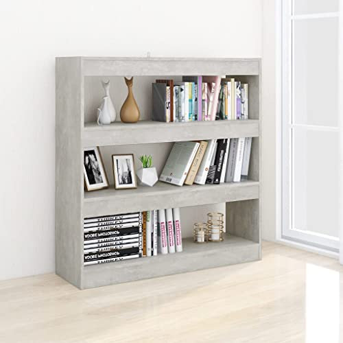 Homvdxl Breites Bücherregal mit 4 Etagen, 103 x 100 cm (H x B), kleines, freistehendes Bücherregal, moderner Raumteiler, Ausstellungsregal für Büro, Wohnzimmer (grau)