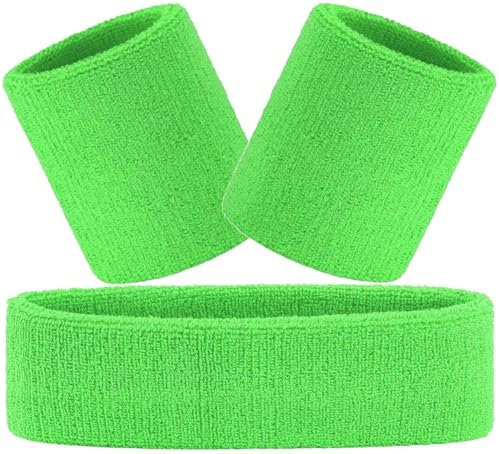 Hatstar 3-teiliges Schweißband Set | Schweißbänder für Handgelenk und Kopf | Stirnband für Damen & Herren (grün)