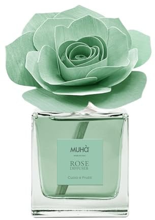 MUHA' | Profumatore per ambienti Rosa Diffuser, Fragranza cuoio e Frutti, Diffusore Ambiente con Rosa in Legno di Betulla, Formato da 100 ml