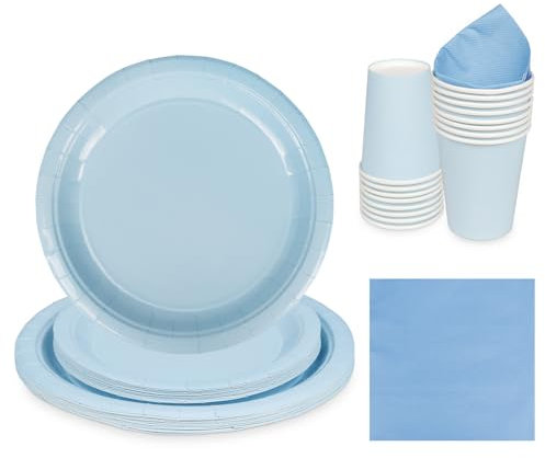 Juego de 68 servilletas de papel azul pastel, platos de papel de 7 y 9 pulgadas en color sólido, decoraciones de cumpleaños desechables para él, ella, hombres, mujeres, niños, niñas, cumpleaños,