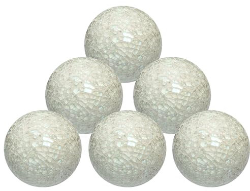 Hiziwimi 6-teiliges Dekokugel-Set, 6 cm, Mosaik-Glaskugeln, Tafelaufsatz, Kugeln, Dekoration, Glas, massive Kugel, Spiegel, Glaskugel zum Dekorieren von Schalen, Vasen, Tischen, Hochzeit, Party (weiß)