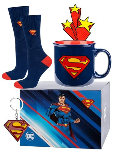 DC Comics Batman Superman Mens Socks + Mug + Keychain Funny Gifts Men Cotton Sock Funky Gift 6.5-10.5 Superman