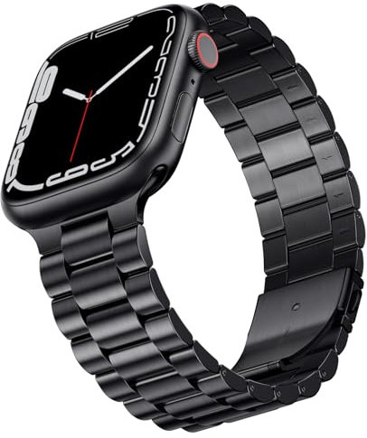 SUNFWR Compatible avec Bracelet Apple Watch 45mm 44mm 42mm(Series 3/2/1) pour Hommes Femmes, Bracelet en Métal en Acier Inoxydable pour iWatch Séries 9/8/7/6/5/4/3/2/1/SE/SE2(Noir)