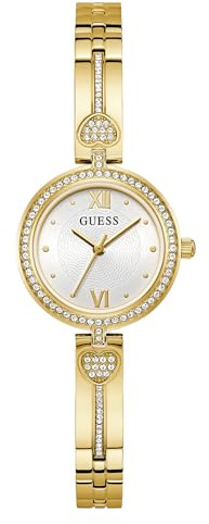 Guess Damen-Armbanduhr 27 mm - G-Link Weißes Zifferblatt Roségoldton Gehäuse
