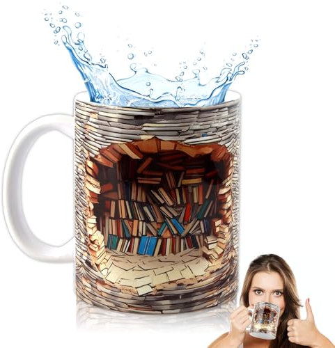 Mehrzweck Bücherregalbecher,3D Bücherregal Tasse,Kreative Buch Keramik Kaffeetasse,3D Bücherregal Tasse Kaffeetasse, Bibliothek Bücherregal Reisebecher,Keramikbecher Geschenke für Buchliebhaber (C)