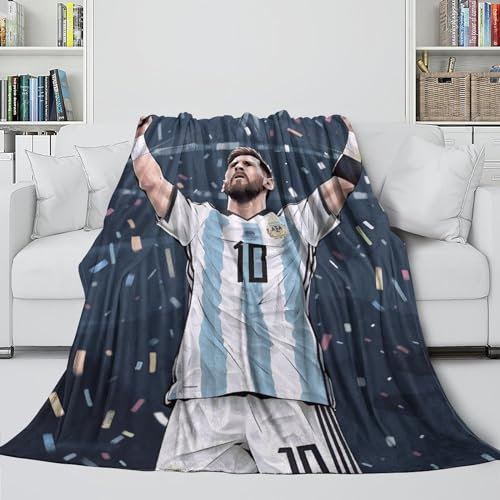 Messi 3D Gedruckte Decke - Fußball Waschbar Flanell Decke Für Kinder Jugendliche Erwachsene - Sofa Bett Büro Reisen Camping Dekor - Weihnachten Geburtstag Geschenk(100x130cm)