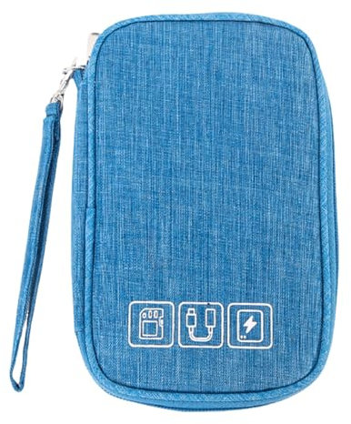 FAVORTALK Cable Organiser Bag Small Travel Waterproof Portable Electronic Accessories Storage for Cables Chargers Hard Drive Power Bank Game Cards etc, Azure B21706
