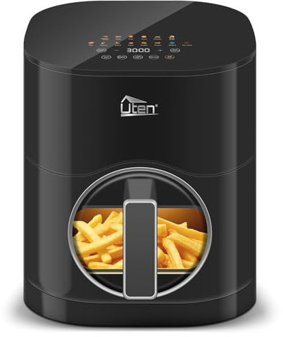 Uten Doppia Resistenza Friggitrice ad Aria 5,5 L con Finestra, Schermo Colori, 14 Menu Preimpostati, Avvio Ritardato, Filtro dell'olio, 2 Resistenza Controllare Indipendente, Cibo Senza Capovolgimento