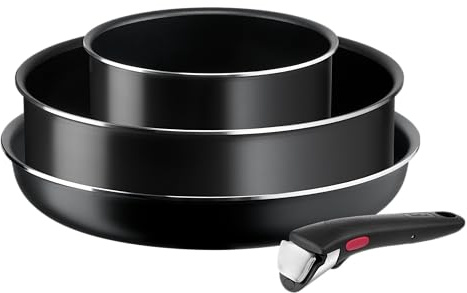 Tefal Ingenio L1539002 4-teiliges Set, Pfanne 26 cm, Stieltopf 18 cm, Abnehmbarer Griff, Nicht Induktion, Antihaftbeschichtung, stapelbar, Made in France, Easy Cook N Clean