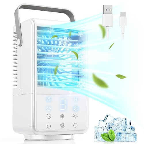 Air Cooler, AONELAS 1000ML Portable Air Conditioner with LED Screen, 3 Wind Speeds and Timing Function, 90° Rotatable Evaporative Cooler Quiet Desktop Mini Air Cooler Fan for Home Office Dorm