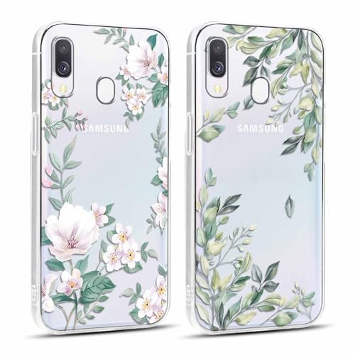 Yoedge 2 Stück Durchsichtig HandyHülle für Samsung Galaxy A40 Hülle Blumen 5,9, Transparent Silikon Handy Hülle für Samsung A40 Case 3D Muster Aesthetic Mädchen Frauen Geschenk Schutzhülle Cover