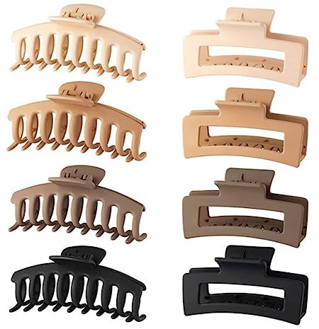 IHCEMIH Hair Clips 8 Pcs Large Claw Clip for Curls Long Fine Thin Thick Hair Matte Plastic Non Slip Big Strong Hold Jaw Hair Clamps Styling Accessories for Women Girls Ladies