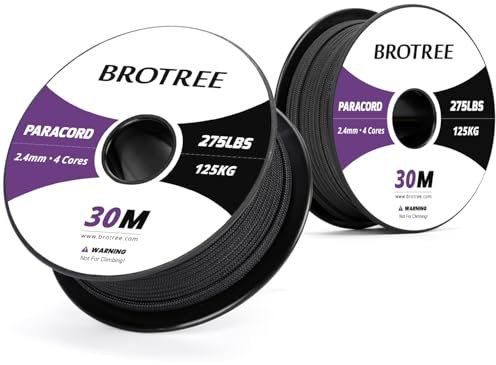 BROTREE Paracord 275 2,4mm 30M Nylon Seil mit 4 Kern Schnur für Armband, Outdoor und DIY - 125kg Bruchlast (Schwarz)