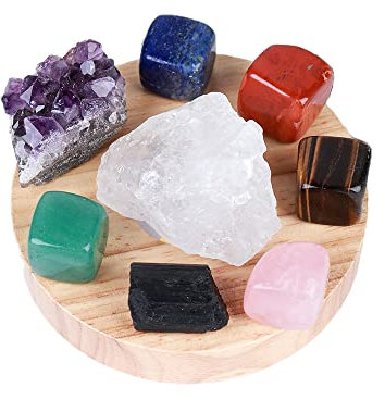 CZAOINCU Raumdekoration 1Set Natürliche Kristall Sieben Farbe Therapie Stein Amethyst Cluster Lampe Halter Von Einrichtungs Dekoration (Farbe