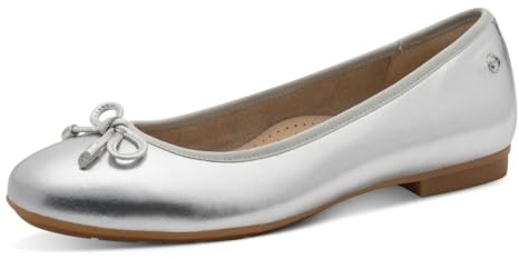 Tamaris Comfort Damen Ballerinas aus Leder mit Schleife, Silber (Silver), 40 EU