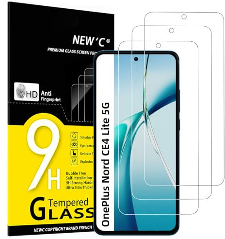 NEW'C 3 piezas, protector de pantalla para OnePlus Nord CE4 Lite 5G, protector de pantalla de vidrio templado película 0.33 mm ultra transparente, ultra resistente