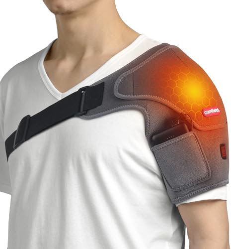 comfheat Portable Heated Shoulder Brace for Rotator Cuff Pain Relief, Shoulder Heating Pad Wrap 5000mAh Battery Included, with 3 Heat Settings, Easy Wear Fits Men & Women (S to L)
