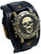 JewelryWe Herrenuhr Totenkopf Echtleder Uhr: Vintage Steampunk Gold Gothic Schädel Armbanduhr Herren Schwarz Breit Lederarmband Biker Sport Lässige Uhr für Männer Halloween Party