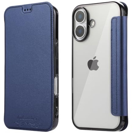 MuZiFei Wallet Case for iPhone 16 with Clear,Slim Thin PU Leather Folio Flip Case with Card Slot and Clear Soft TPU Back Cover for iPhone 16 6.1 (Blue)