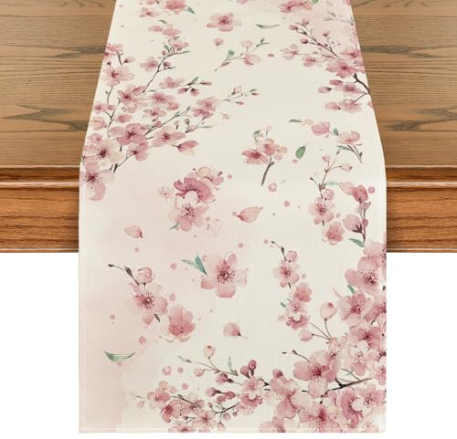 Artoid Mode Kirschblüten Zweige Frühling Tischläufer, Saisonnal Küche Esstisch Dekoration Drinnen Urlaub Party Dekor 40x180 cm